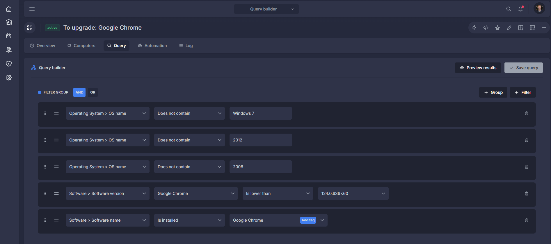 Automated patch management dashboard showing deployment status